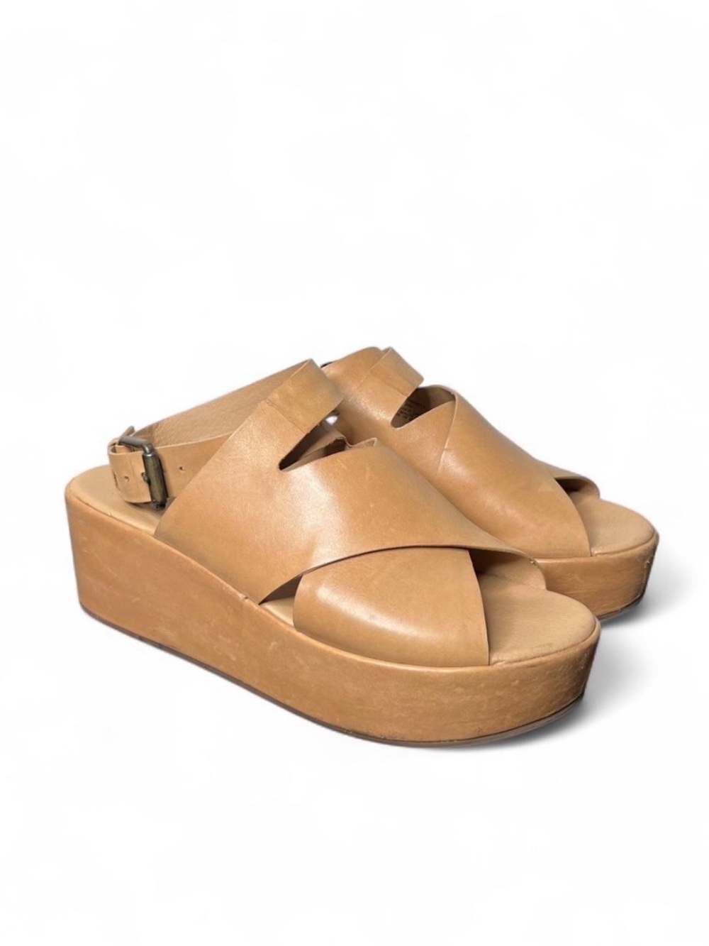 Matisse Runaway Platform Wedge Sandals in Camel Tan Leather